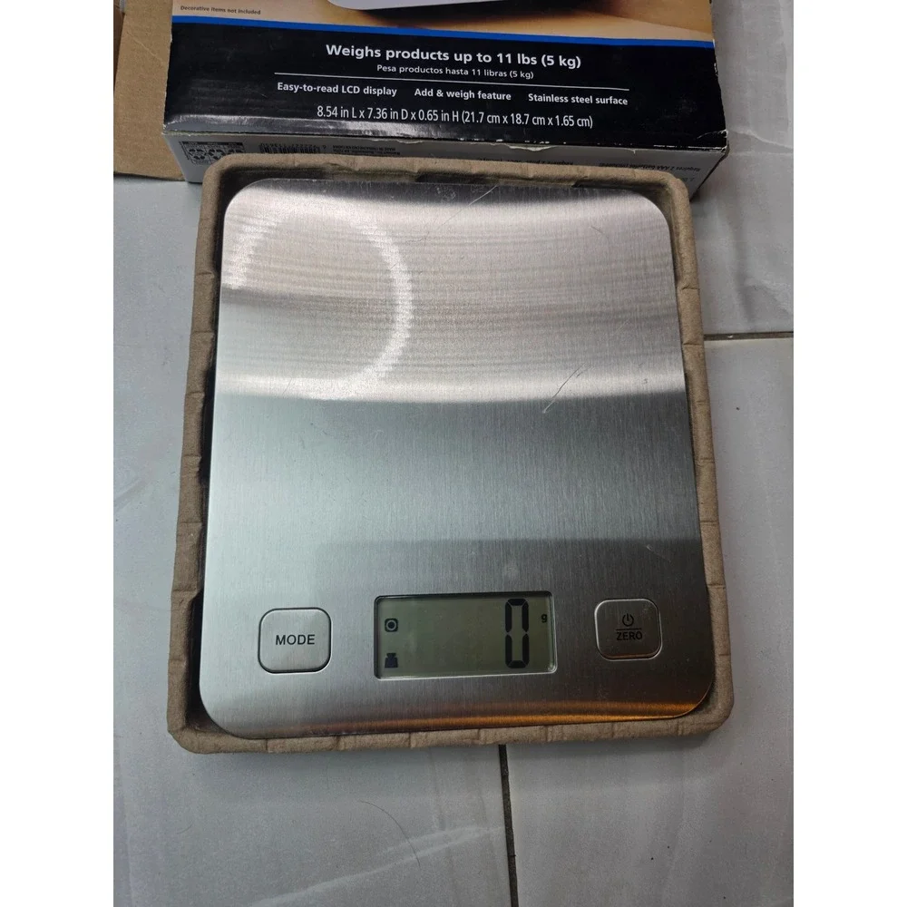 Mainstays Digital Kitchen Scale Stainless Steel 11lb Capacity EK8810WM Silver A6